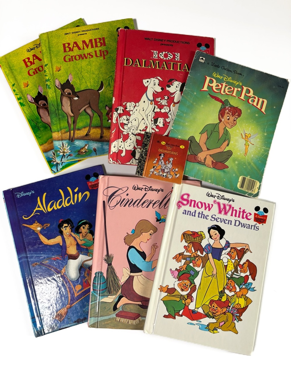Vintage Disney Books Lot Cinderella 101 Dalmatians Aladdin Bambi Snow White